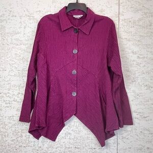 MILL VALLEY Hobo Linen Blend Shirt Asymmetrical Shark Bite Top Purple Striped